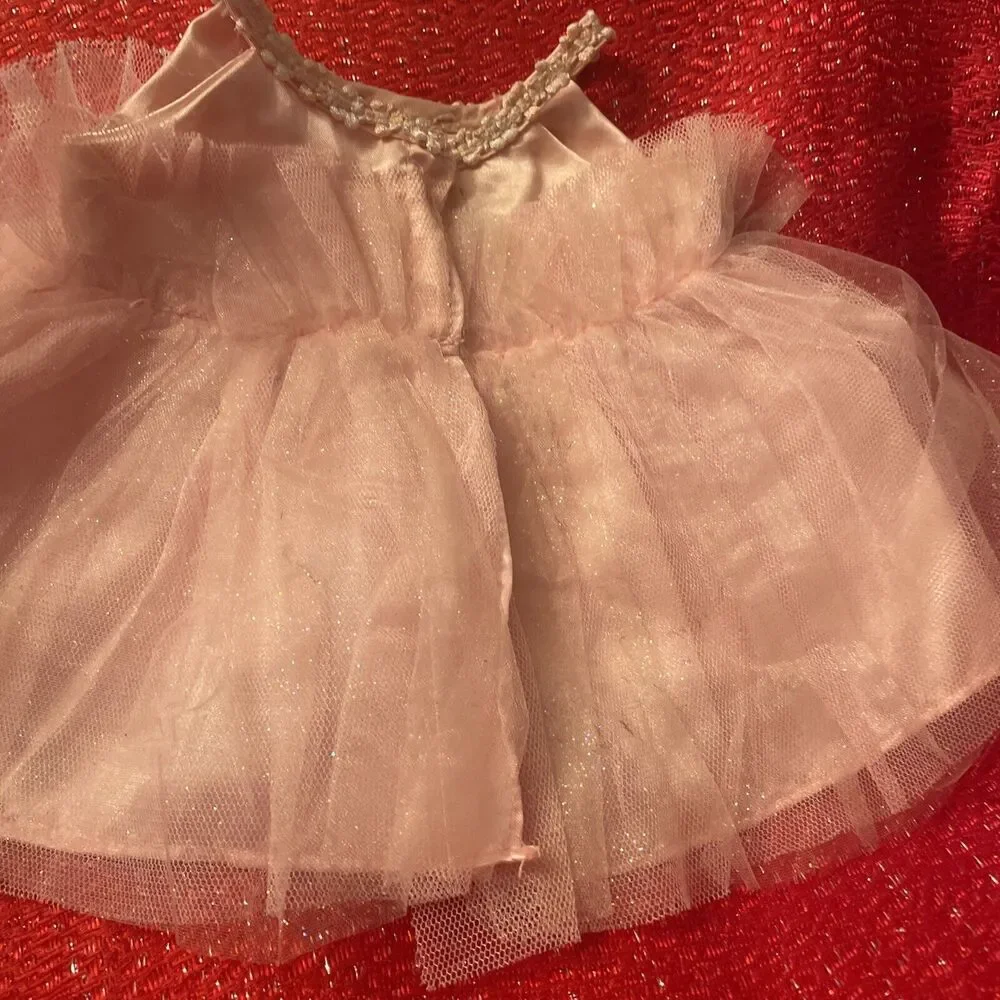 Build a Bear Pink White Flower Girl Dress Wand Shoes